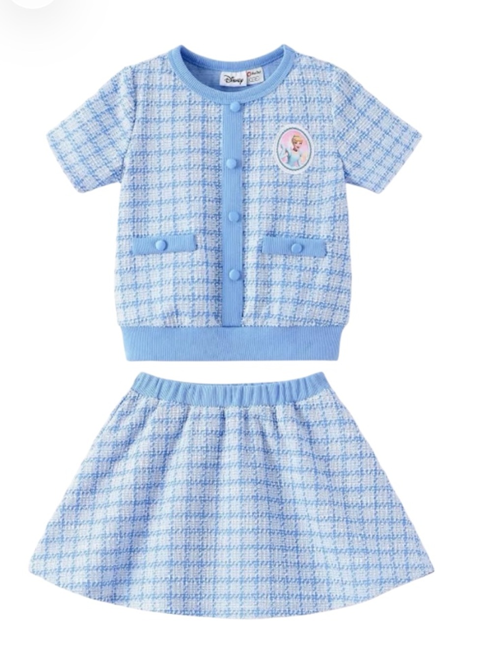 Disney Light Blue Tweed Look Two-Piece Set with Cinderella Boutique Size 4/5 NEW